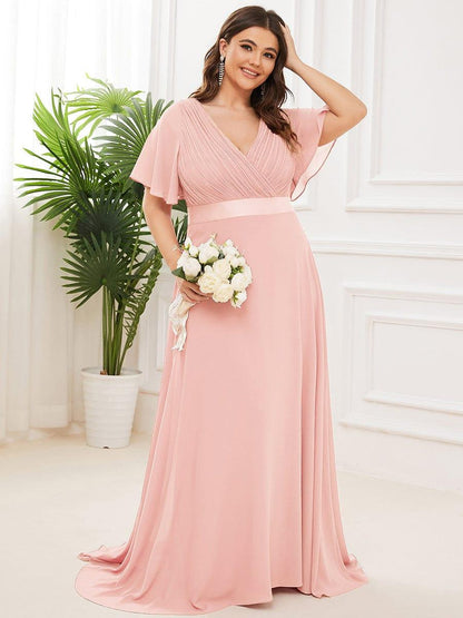 MONICA | Vestido largo de dama de honor con cintura imperio y mangas cortas fluidas