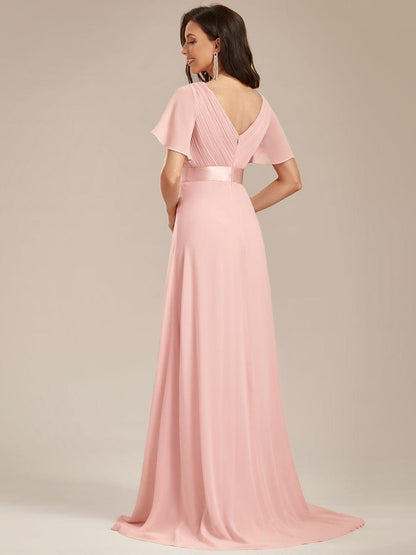 MONICA | Vestido largo de dama de honor con cintura imperio y mangas cortas fluidas