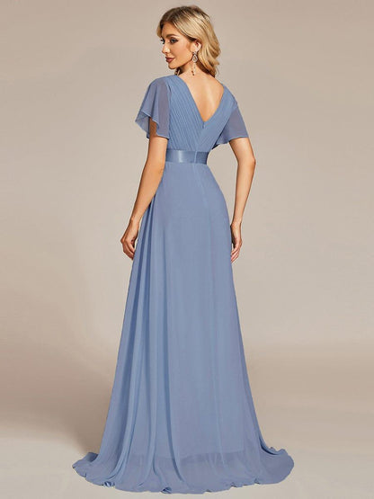 MONICA | Vestido largo de dama de honor con cintura imperio y mangas cortas fluidas