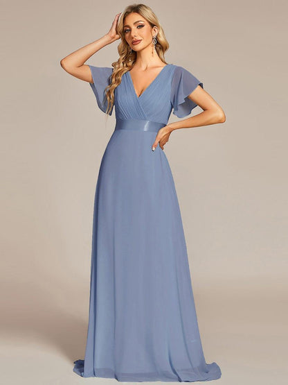 MONICA | Vestido largo de dama de honor con cintura imperio y mangas cortas fluidas