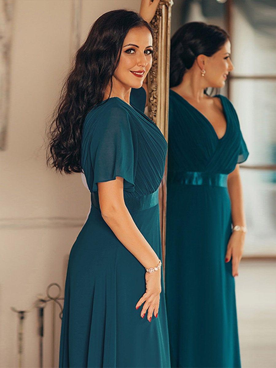 MONICA | Vestido largo de dama de honor con cintura imperio y mangas cortas fluidas