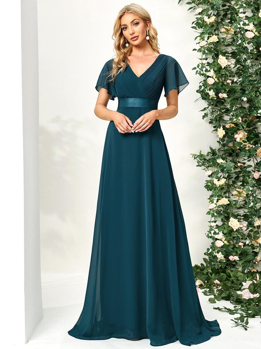 MONICA | Vestido largo de dama de honor con cintura imperio y mangas cortas fluidas