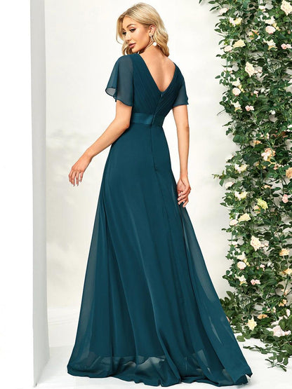 MONICA | Vestido largo de dama de honor con cintura imperio y mangas cortas fluidas