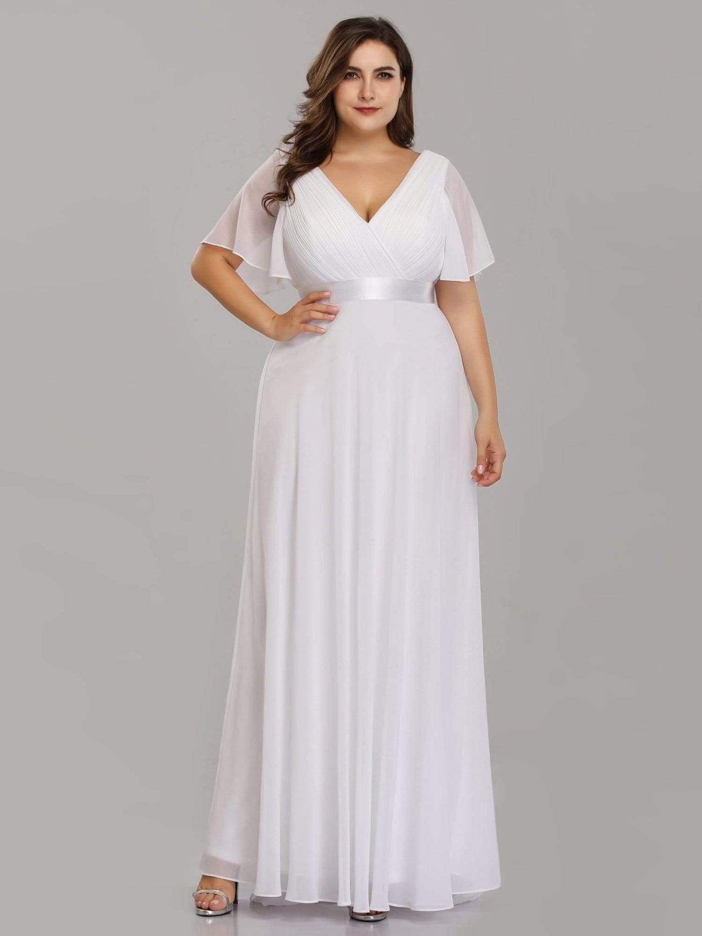 MONICA | Vestido largo de dama de honor con cintura imperio y mangas cortas fluidas