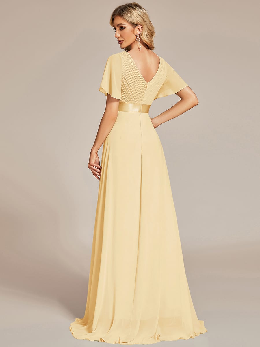 MONICA | Vestido largo de dama de honor con cintura imperio y mangas cortas fluidas