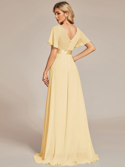 MONICA | Vestido largo de dama de honor con cintura imperio y mangas cortas fluidas