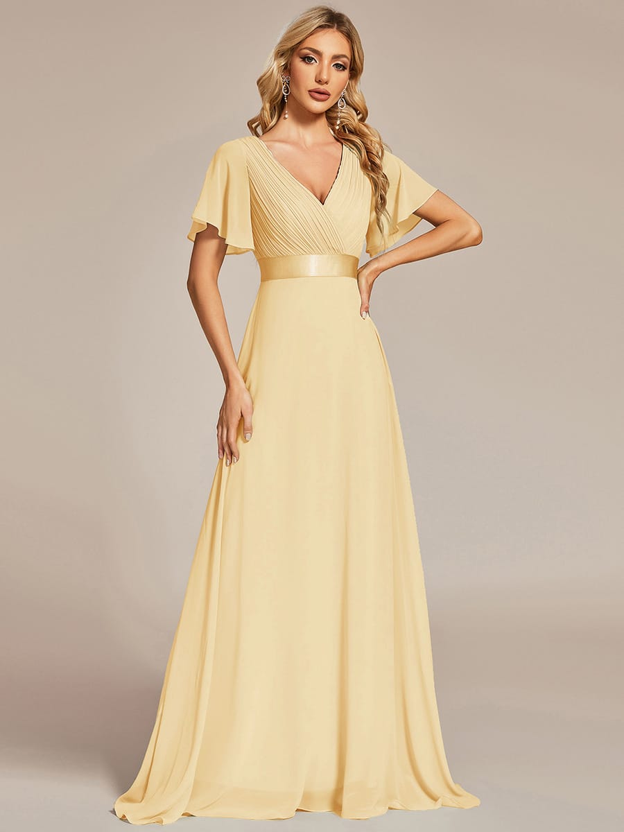 MONICA | Vestido largo de dama de honor con cintura imperio y mangas cortas fluidas