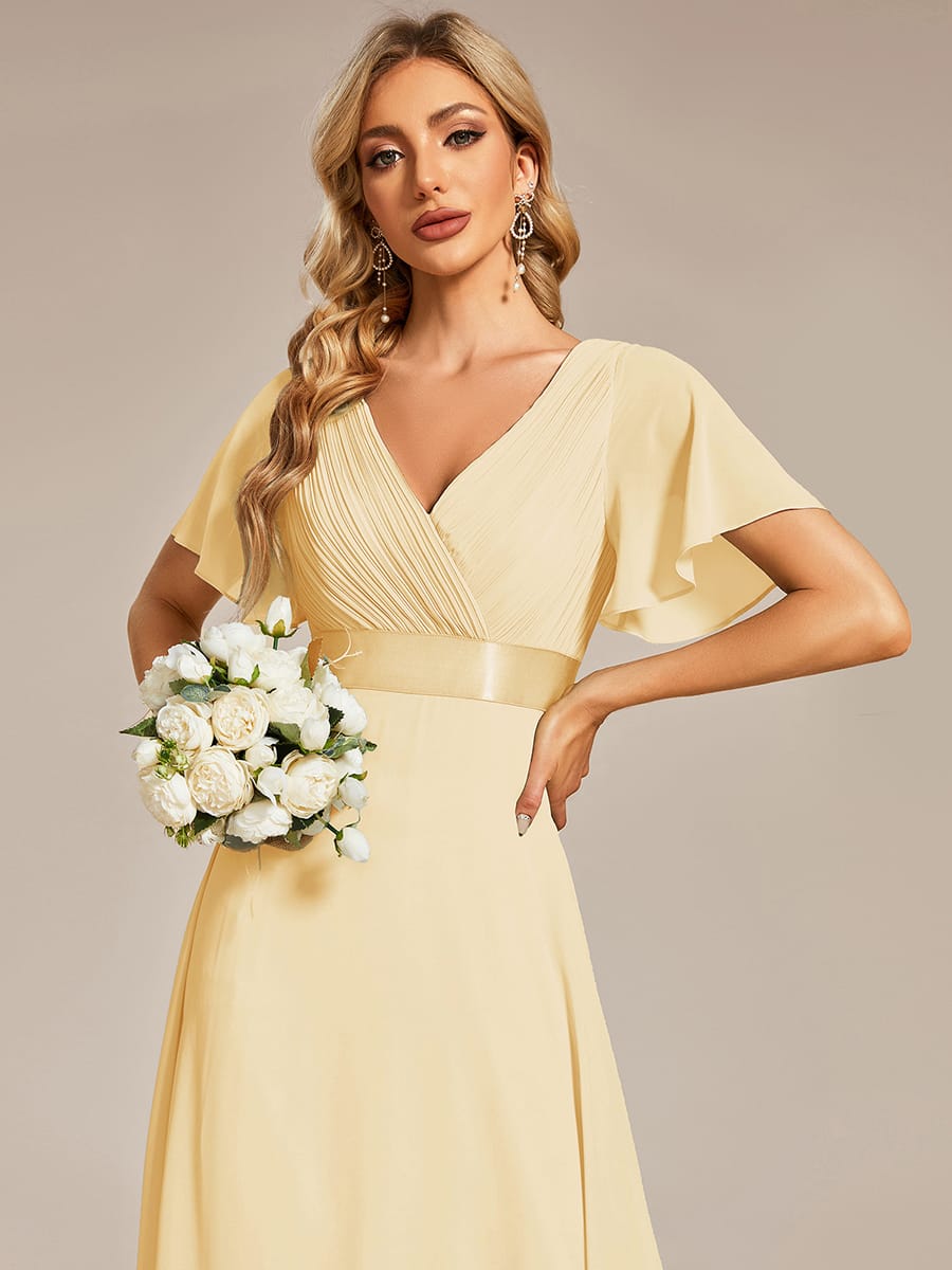 MONICA | Vestido largo de dama de honor con cintura imperio y mangas cortas fluidas
