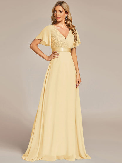 MONICA | Vestido largo de dama de honor con cintura imperio y mangas cortas fluidas