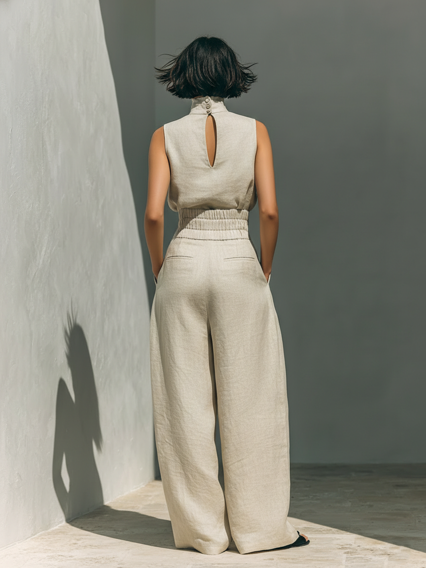 María™ | Conjunto con Top de Tirantes y Pantalón Ancho de Algodón y Lino