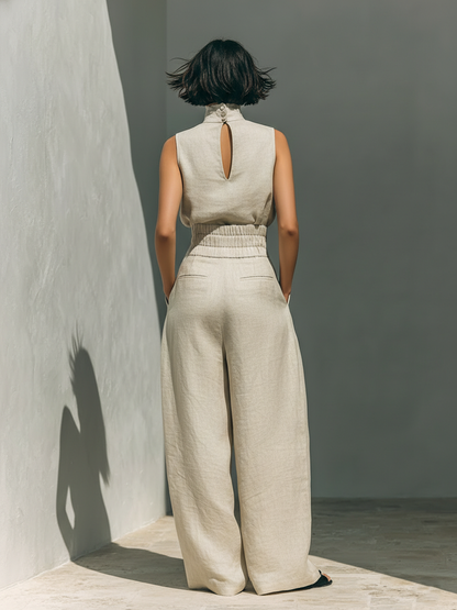 María™ | Conjunto con Top de Tirantes y Pantalón Ancho de Algodón y Lino