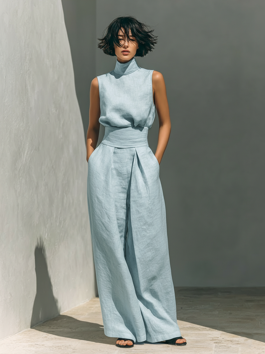 María™ | Conjunto con Top de Tirantes y Pantalón Ancho de Algodón y Lino