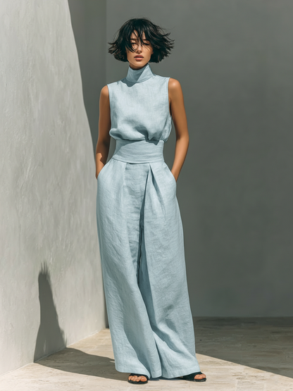 María™ | Conjunto con Top de Tirantes y Pantalón Ancho de Algodón y Lino