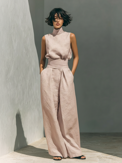 María™ | Conjunto con Top de Tirantes y Pantalón Ancho de Algodón y Lino