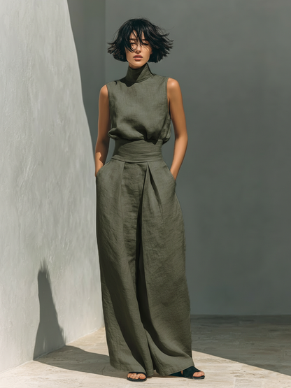 María™ | Conjunto con Top de Tirantes y Pantalón Ancho de Algodón y Lino