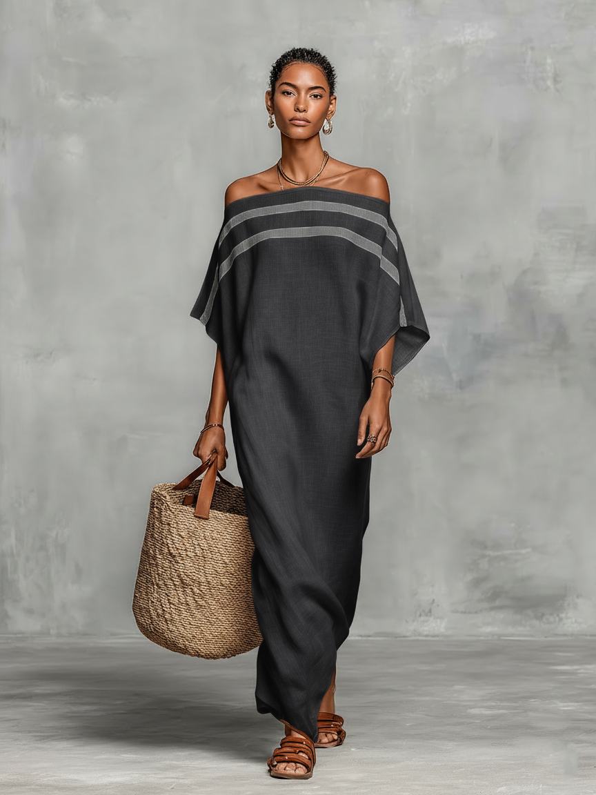 Vestido maxi de lino con hombros descubiertos