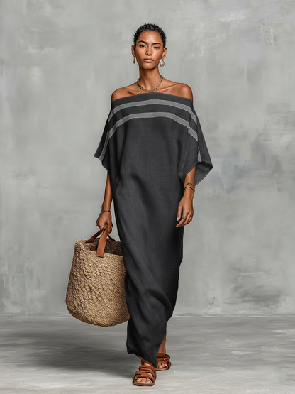 Vestido maxi de lino con hombros descubiertos