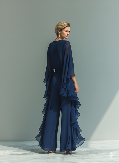 Conjunto azul marino de gasa con volantes