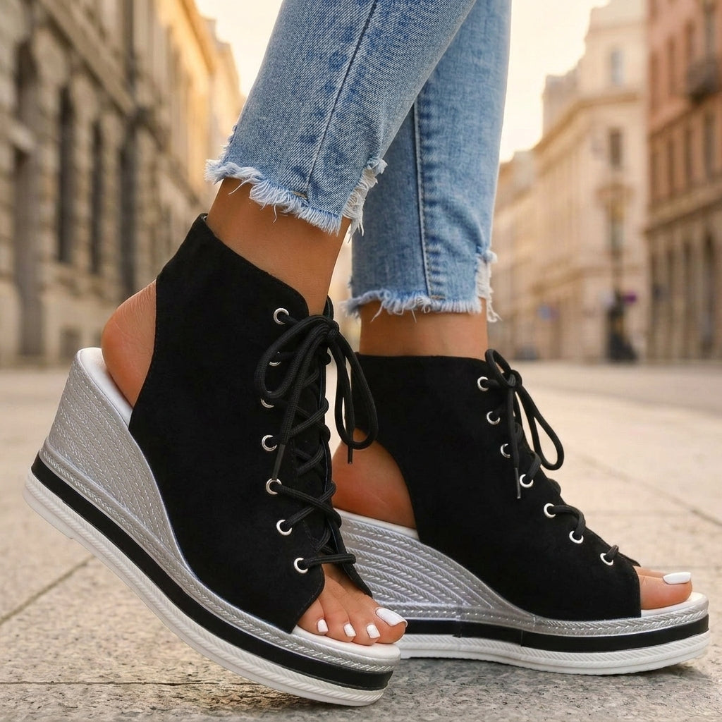 Sandra | Botines de Cuña Abiertos. Diseño Sofisticado para un Confort Inigualable