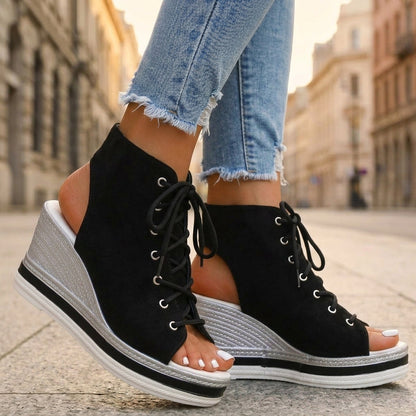 Sandra | Botines de Cuña Abiertos. Diseño Sofisticado para un Confort Inigualable