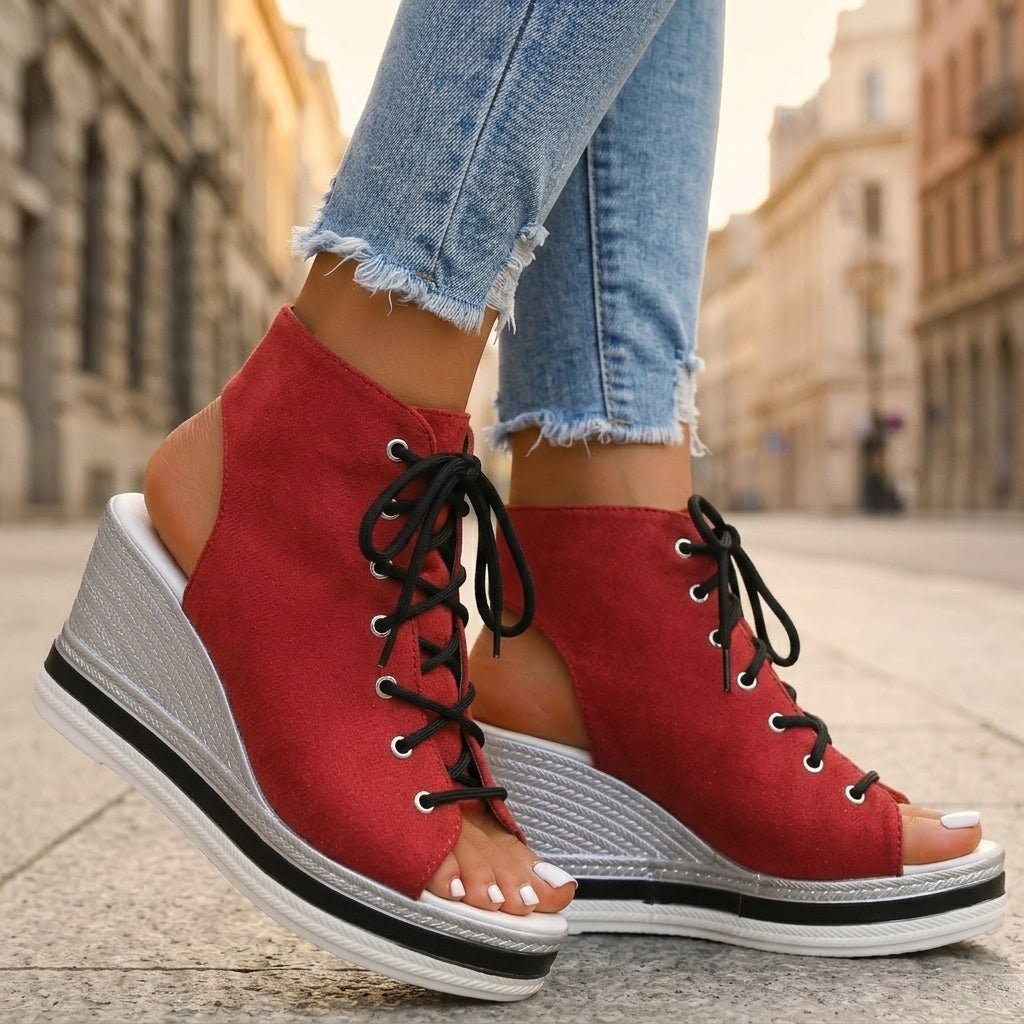 Sandra | Botines de Cuña Abiertos. Diseño Sofisticado para un Confort Inigualable