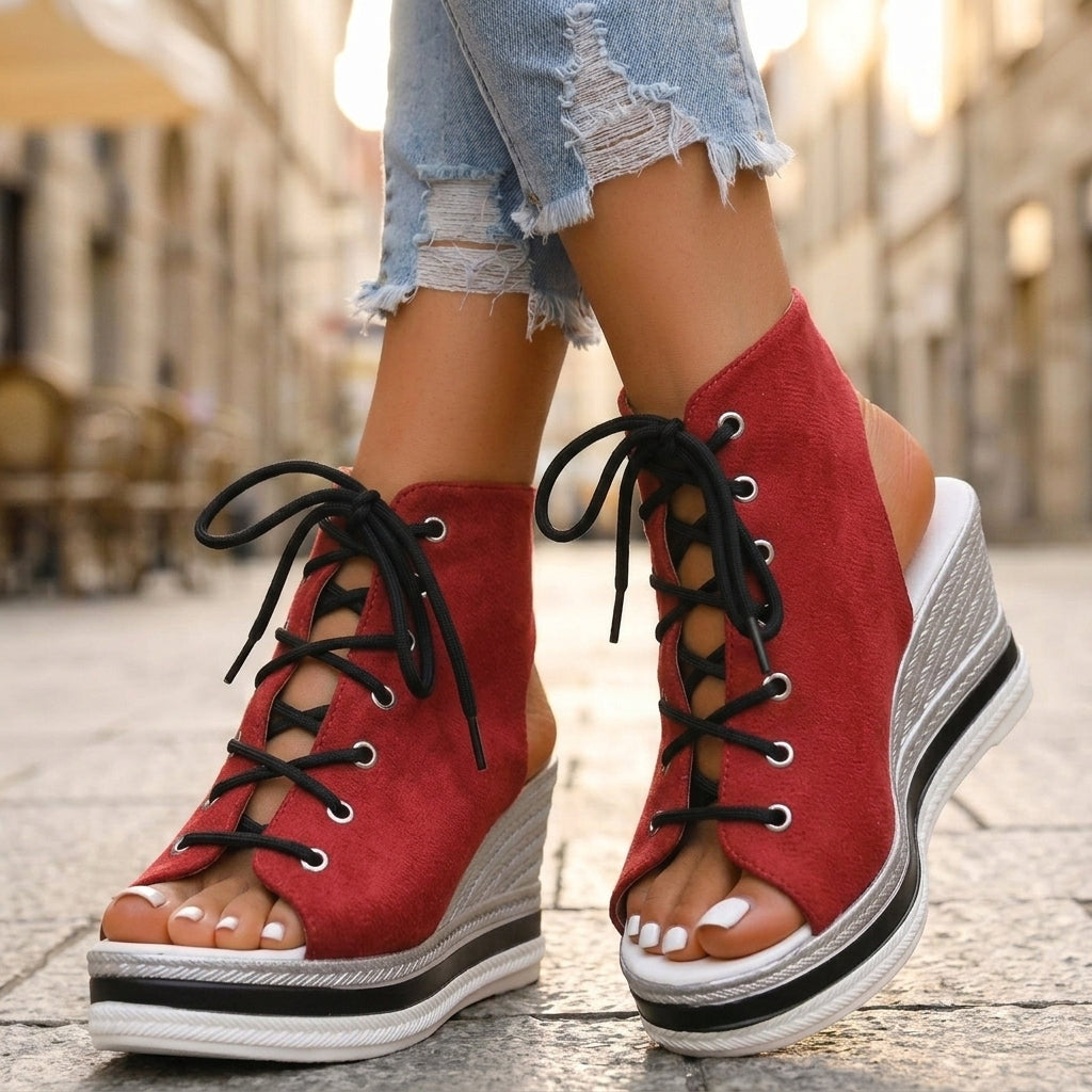 Sandra | Botines de Cuña Abiertos. Diseño Sofisticado para un Confort Inigualable
