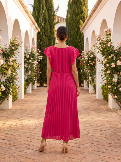 Seraphina | Vestido maxi plisado elegante con cintura anudada