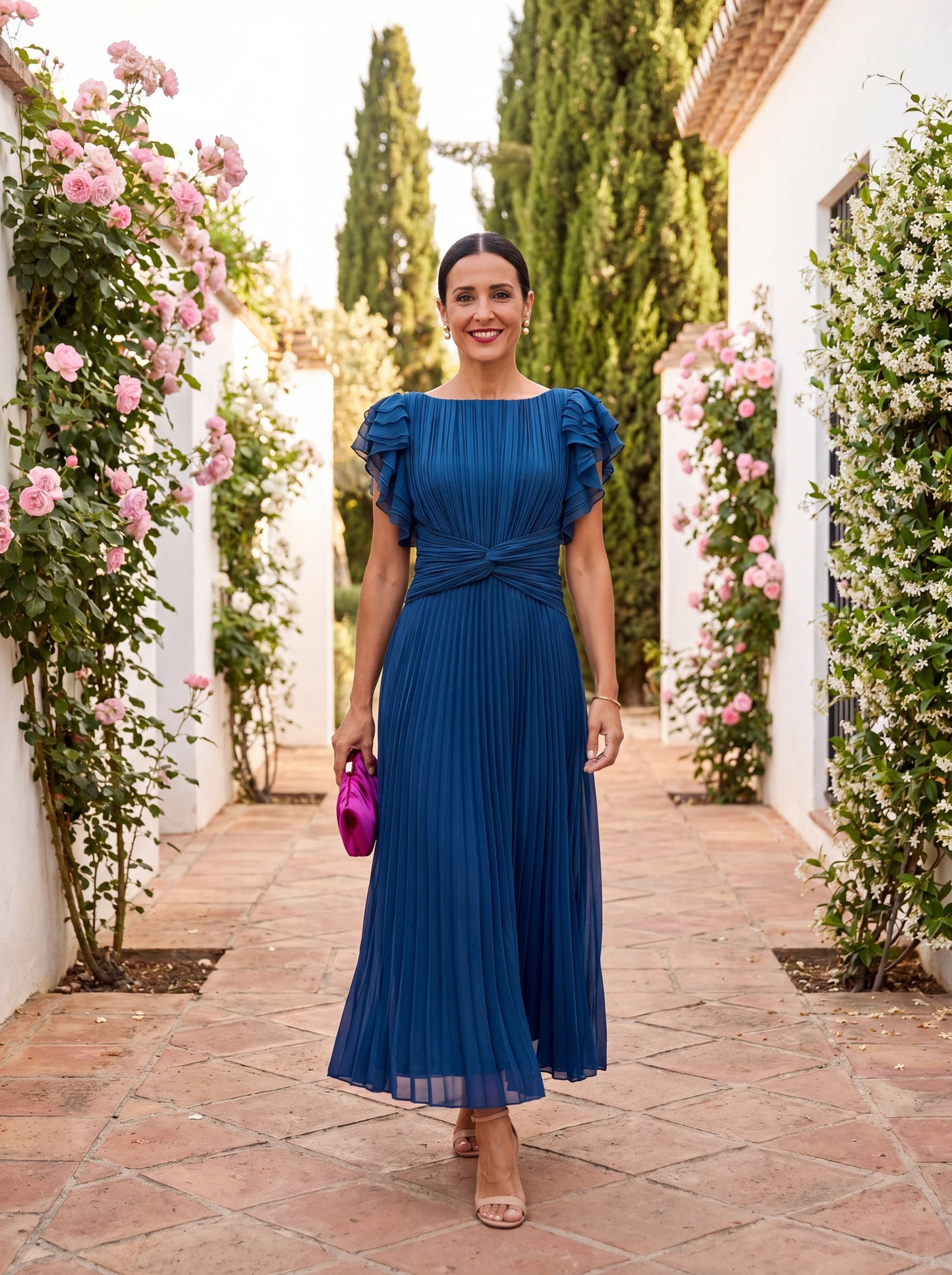 Seraphina | Vestido maxi plisado elegante con cintura anudada
