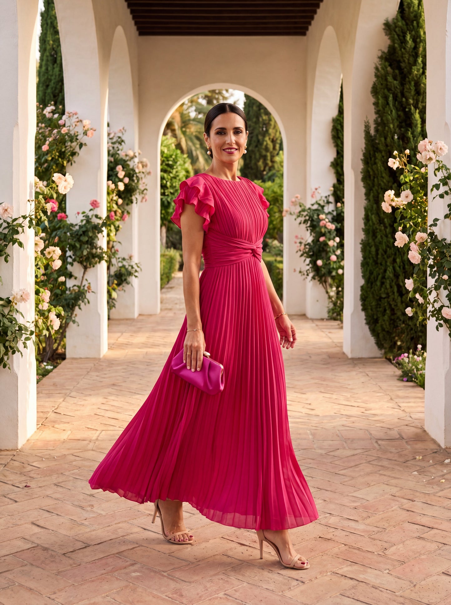 Seraphina | Vestido maxi plisado elegante con cintura anudada
