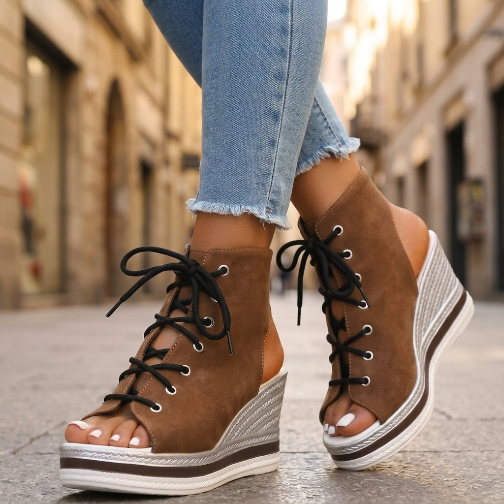 Sandra | Botines de Cuña Abiertos. Diseño Sofisticado para un Confort Inigualable