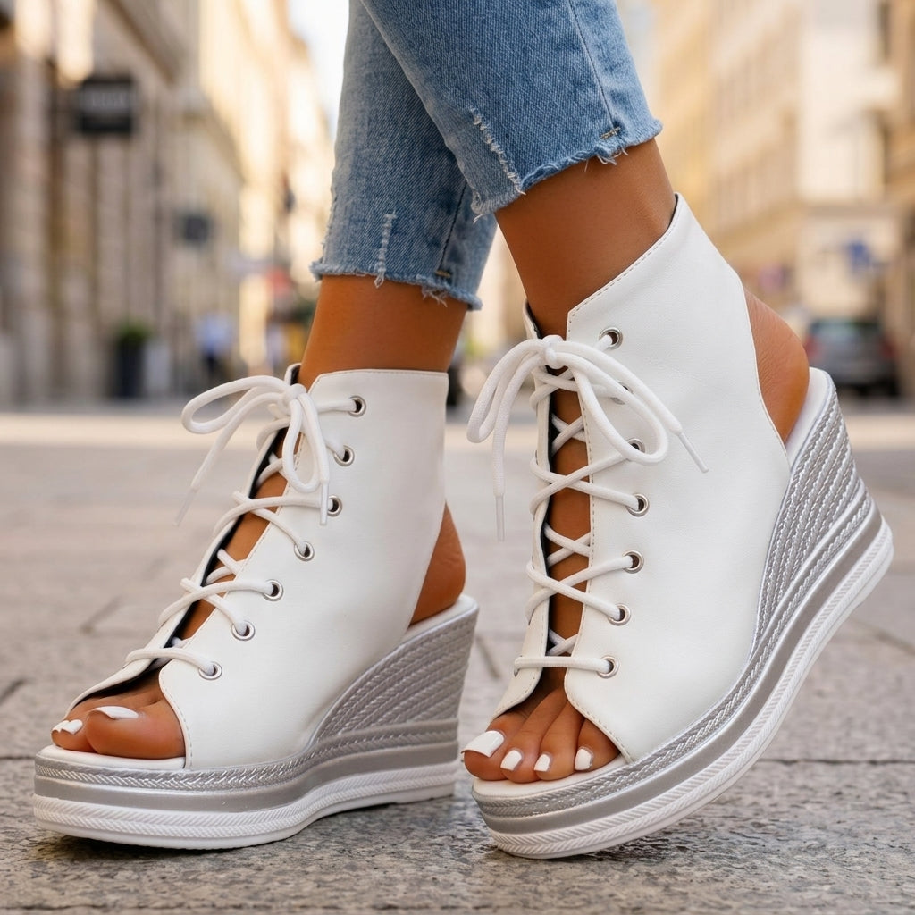 Sandra | Botines de Cuña Abiertos. Diseño Sofisticado para un Confort Inigualable