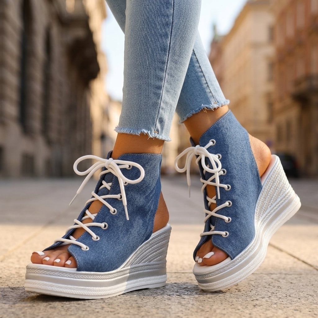 Sandra | Botines de Cuña Abiertos. Diseño Sofisticado para un Confort Inigualable