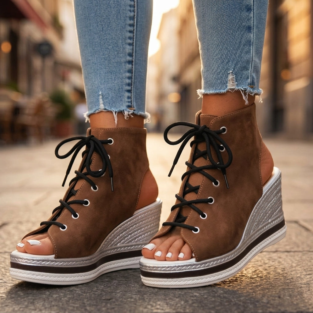 Sandra | Botines de Cuña Abiertos. Diseño Sofisticado para un Confort Inigualable