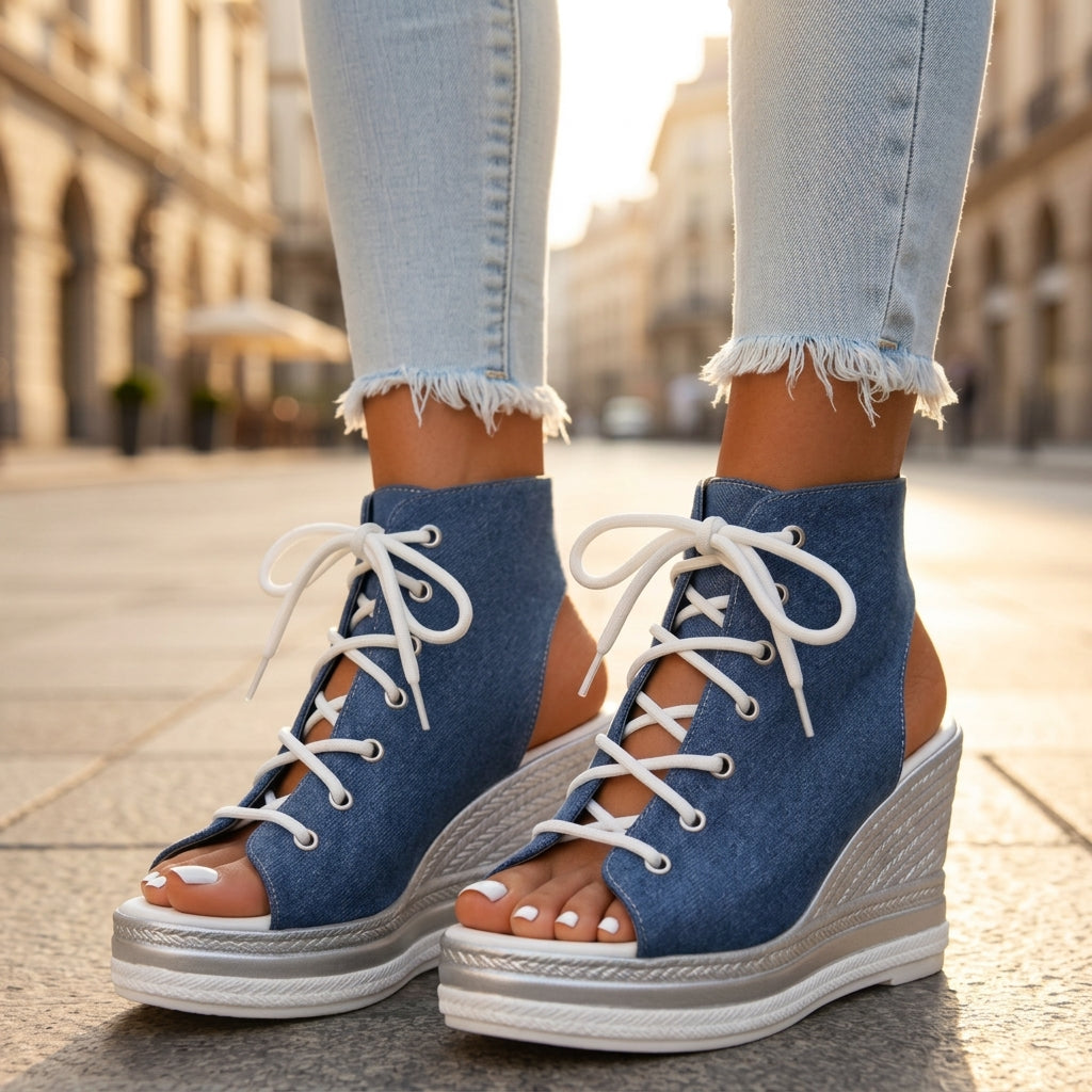 Sandra | Botines de Cuña Abiertos. Diseño Sofisticado para un Confort Inigualable