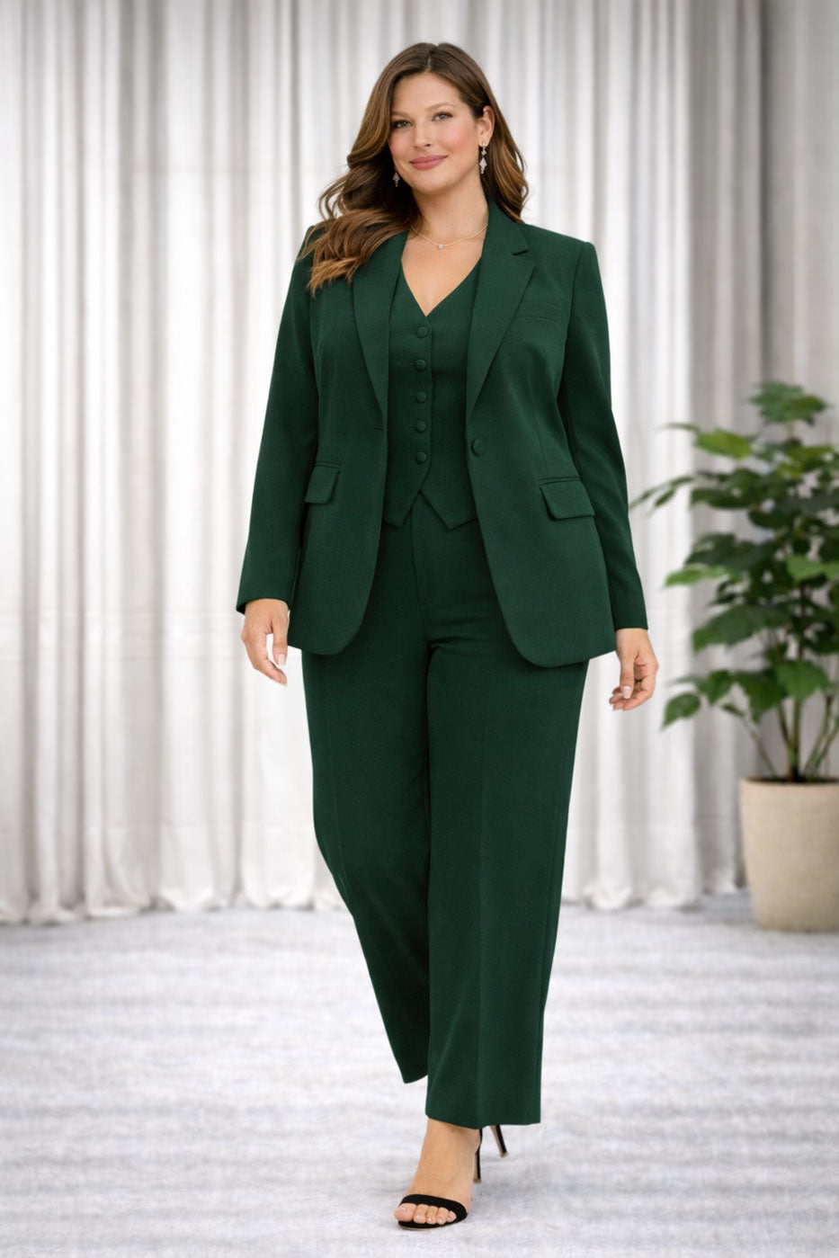 Traje curvy de mujer de 3 piezas con chaqueta, chaleco y pantalón en 6 colores