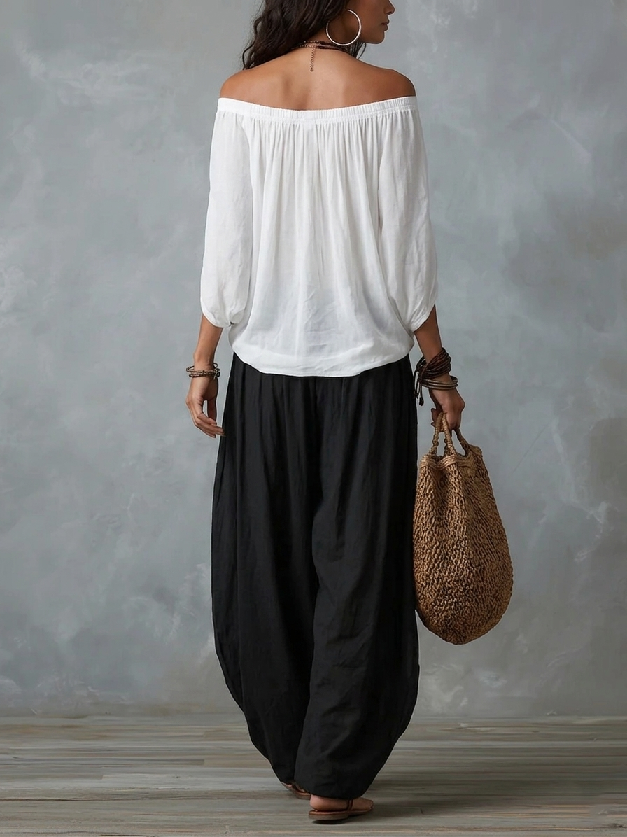 Isabel | Conjunto bohemio fluido con pantalón farol