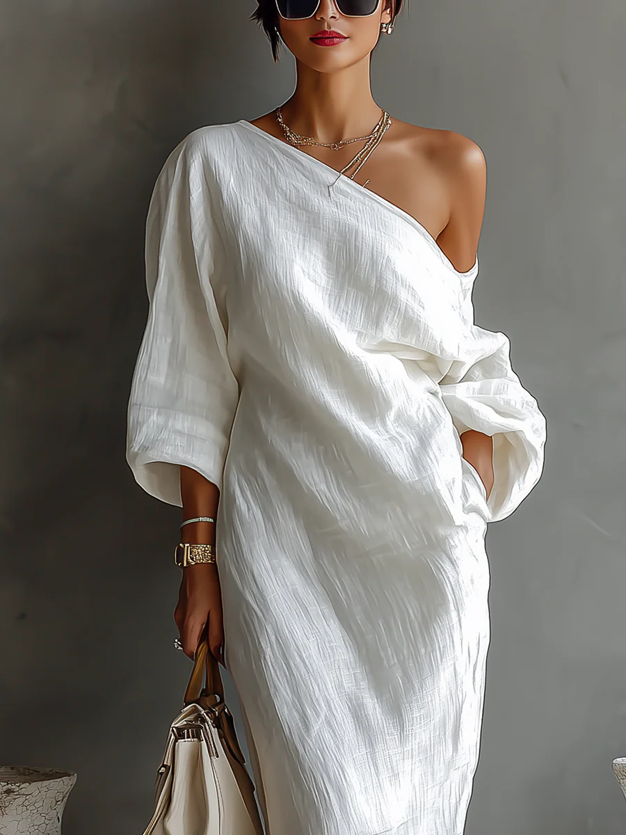 Elise™ | Vestido maxi blanco de un hombro