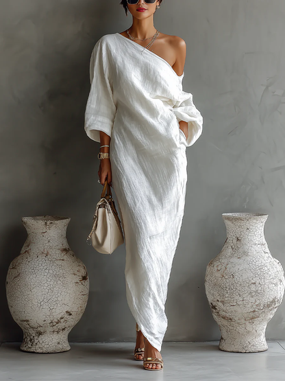 Elise™ | Vestido maxi blanco de un hombro