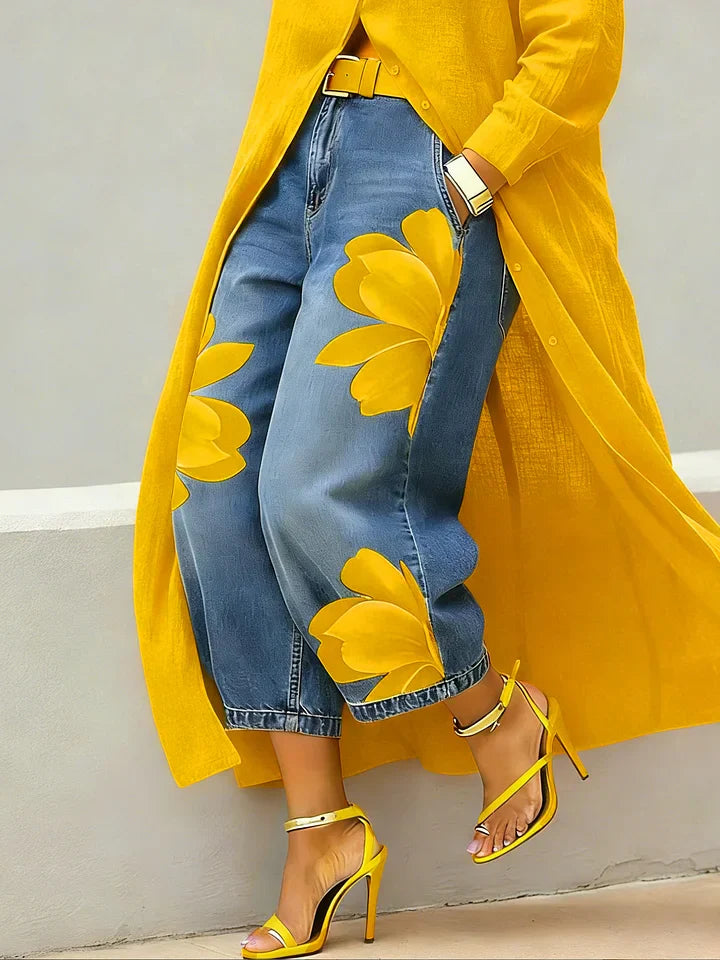 Maria | Conjunto Camisa Larga y Jeans Florales