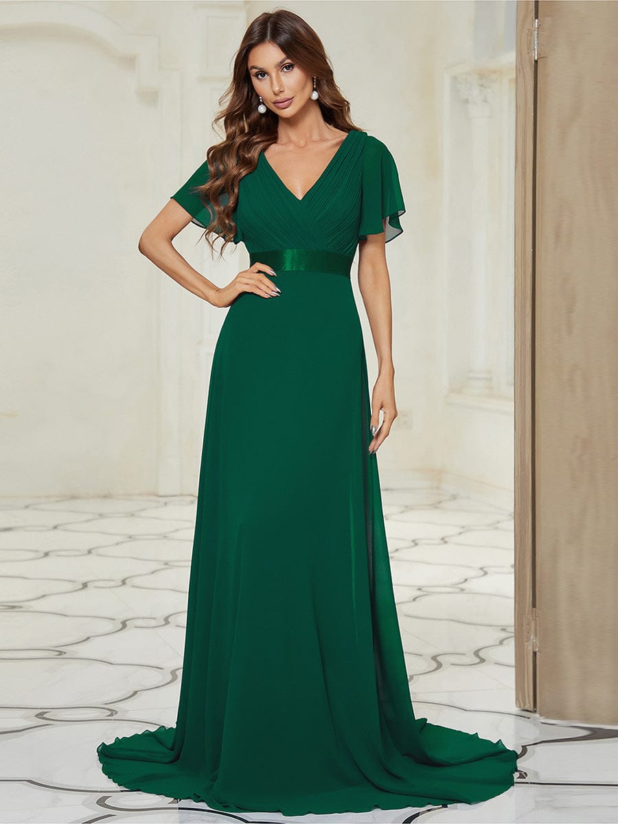 MONICA | Vestido largo de dama de honor con cintura imperio y mangas cortas fluidas