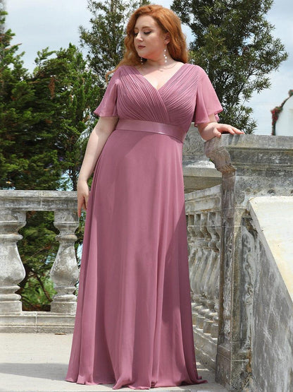 MONICA | Vestido largo de dama de honor con cintura imperio y mangas cortas fluidas