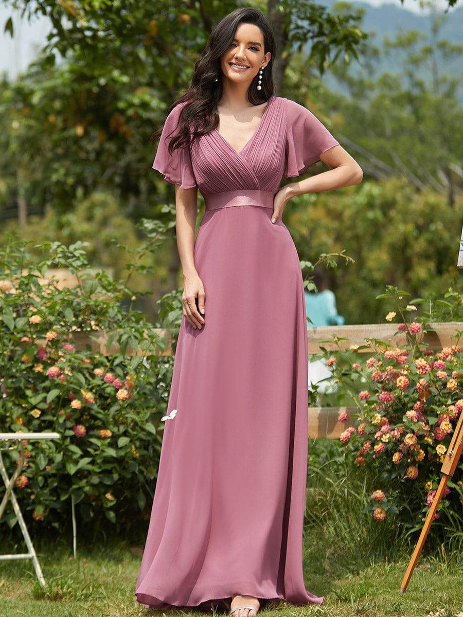 MONICA | Vestido largo de dama de honor con cintura imperio y mangas cortas fluidas