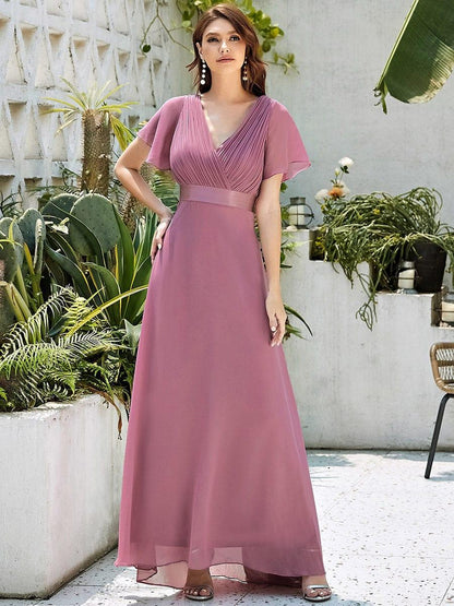 MONICA | Vestido largo de dama de honor con cintura imperio y mangas cortas fluidas