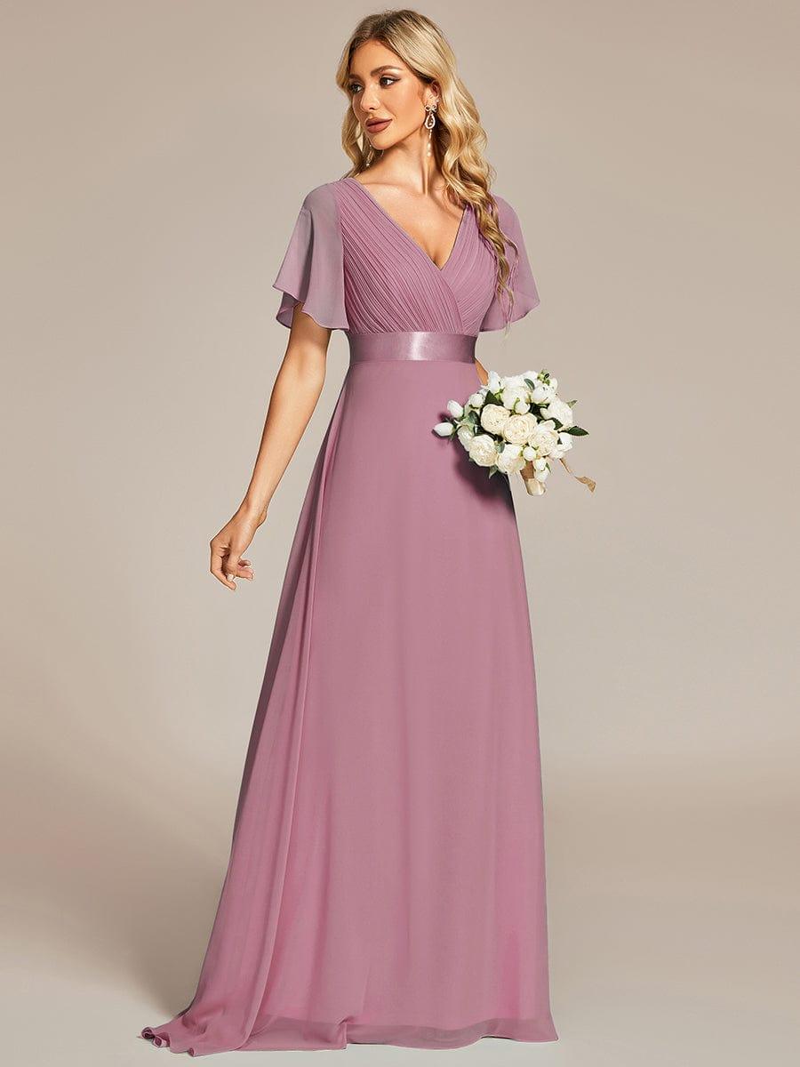 MONICA | Vestido largo de dama de honor con cintura imperio y mangas cortas fluidas