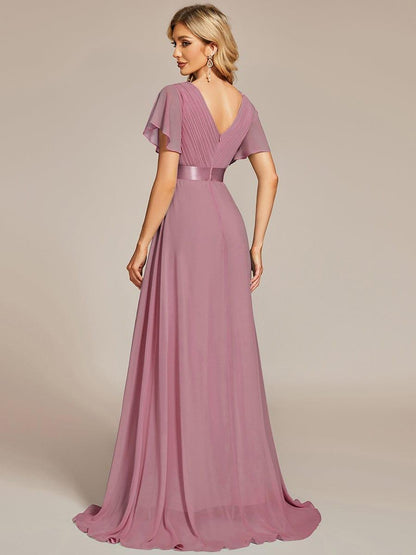 MONICA | Vestido largo de dama de honor con cintura imperio y mangas cortas fluidas