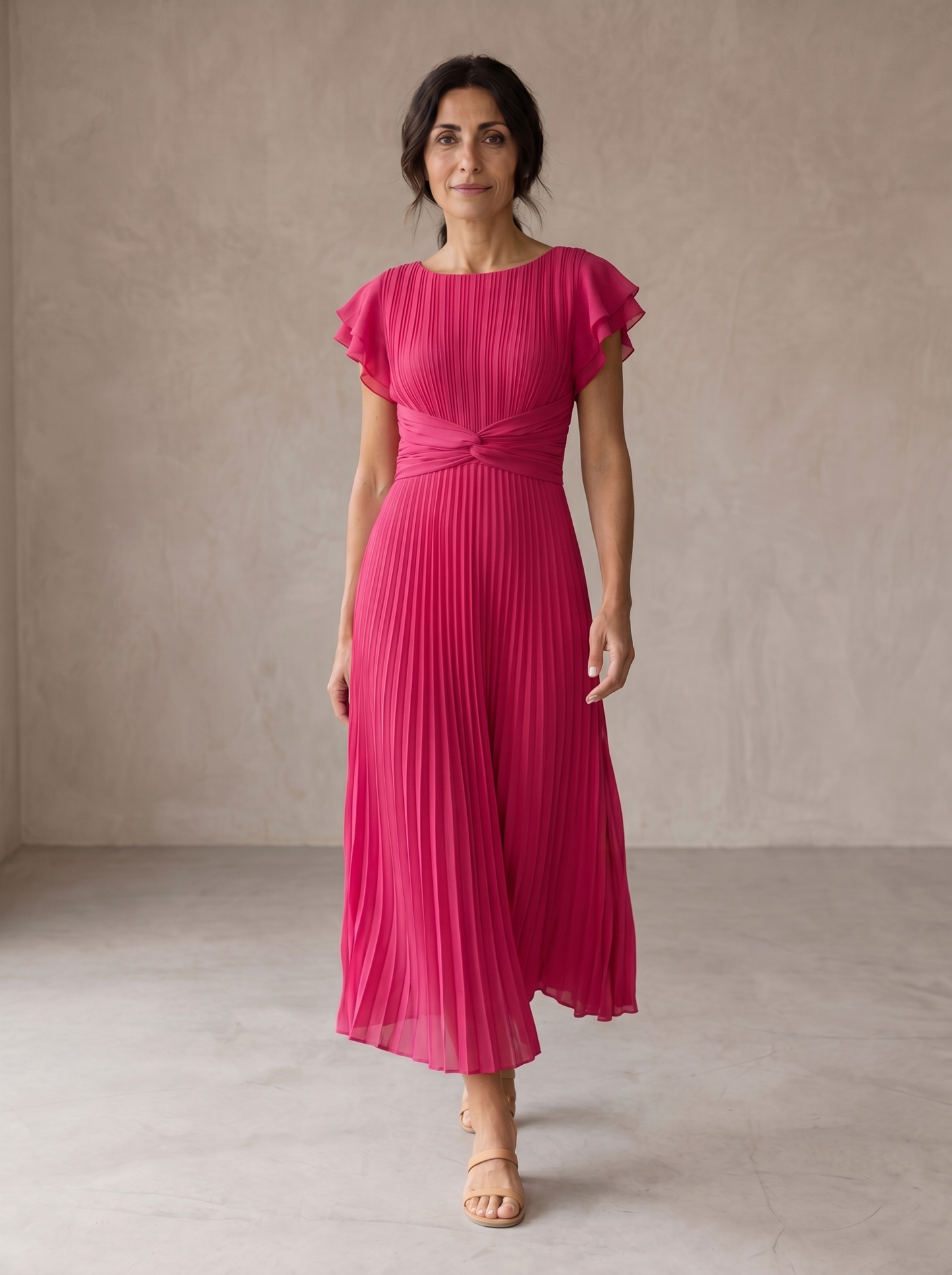 Seraphina | Vestido maxi plisado elegante con cintura anudada
