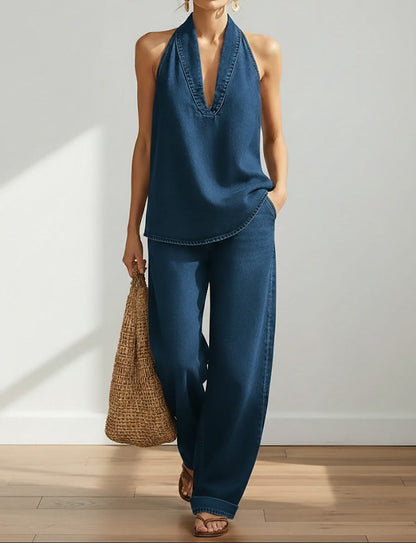 Ivy | Conjunto de dos piezas en denim vintage suave y lavado