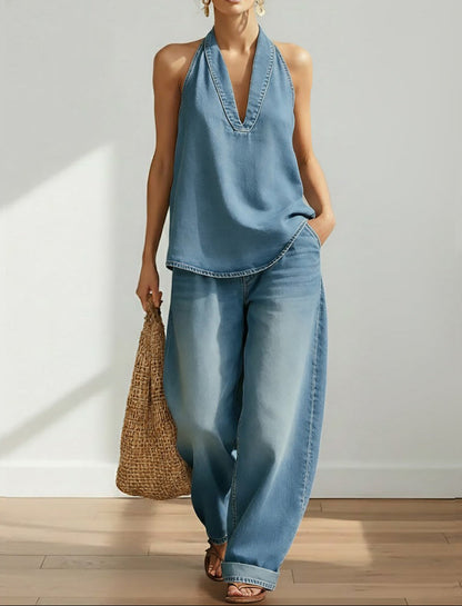 Ivy | Conjunto de dos piezas en denim vintage suave y lavado