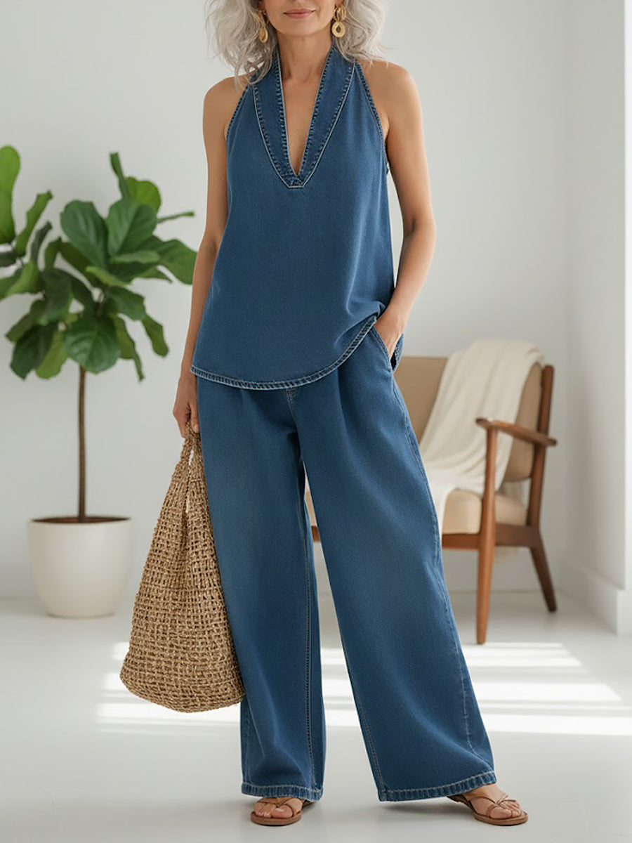 Ivy | Conjunto de dos piezas en denim vintage suave y lavado