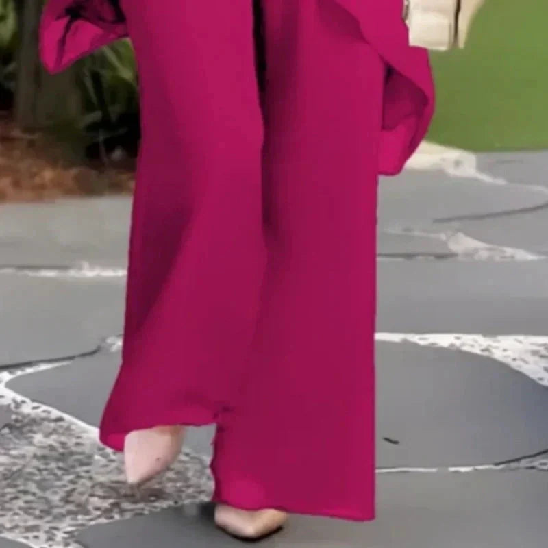 Conjunto de dos piezas para mujer: encantador top asimétrico y pantalón de pierna ancha